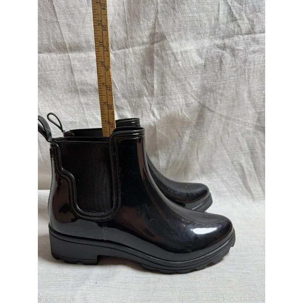 Capelli New York Ankle Rain Boots Womens Black Sz9 Shiny Rubber Never Worn